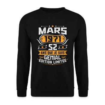 Rétro Cadeau D'anniversaire 52 Ans Mars 1971 - Sweat-shirt Unisexe - noir - Devant - Alina (178cm) & Michal (187cm)