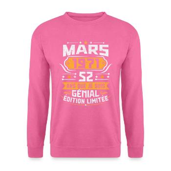 Rétro Cadeau D'anniversaire 52 Ans Mars 1971 - Sweat-shirt Unisexe - rose - Devant