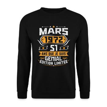 Rétro Cadeau D'anniversaire 51 Ans Mars 1972 - Sweat-shirt Unisexe - noir - Devant - Alina (178cm) & Michal (187cm)