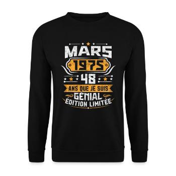 Rétro Cadeau D'anniversaire 48 Ans Mars 1975 - Sweat-shirt Unisexe - noir - Devant - Alina (178cm) & Michal (187cm)