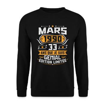 Rétro Cadeau D'anniversaire 33 Ans Mars 1990 - Sweat-shirt Unisexe - noir - Devant - Alina (178cm) & Michal (187cm)