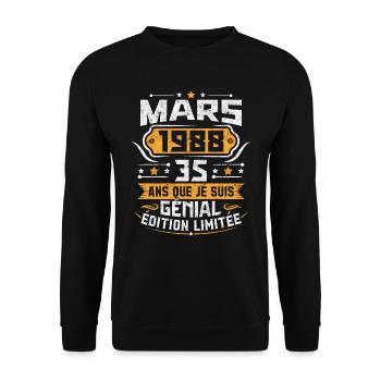 Rétro Cadeau D'anniversaire 35 Ans Mars 1988 - Sweat-shirt Unisexe - noir - Devant - Alina (178cm) & Michal (187cm)