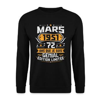 Rétro Cadeau D'anniversaire 72 Ans Mars 1951 - Sweat-shirt Unisexe - noir - Devant - Alina (178cm) & Michal (187cm)