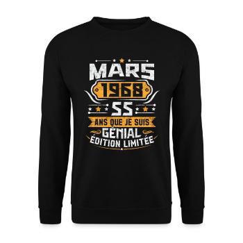Rétro Cadeau D'anniversaire 55 Ans Mars 1968 - Sweat-shirt Unisexe - noir - Devant - Alina (178cm) & Michal (187cm)