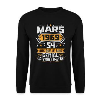 Rétro Cadeau D'anniversaire 54 Ans Mars 1969 - Sweat-shirt Unisexe - noir - Devant - Alina (178cm) & Michal (187cm)