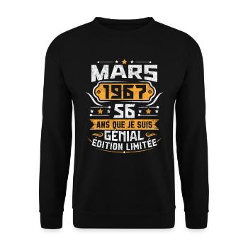 Rétro Cadeau D'anniversaire 56 Ans Mars 1967 - Sweat-shirt Unisexe - noir - Devant - Alina (178cm) & Michal (187cm)