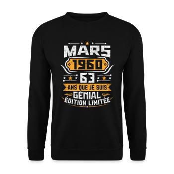 Rétro Cadeau D'anniversaire 63 Ans Mars 1960 - Sweat-shirt Unisexe - noir - Devant - Alina (178cm) & Michal (187cm)