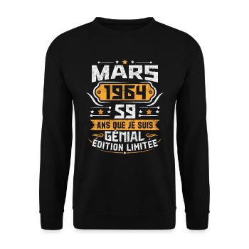 Rétro Cadeau D'anniversaire 59 Ans Mars 1964 - Sweat-shirt Unisexe - noir - Devant - Alina (178cm) & Michal (187cm)