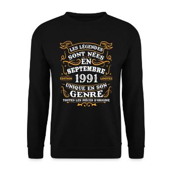 Vintage septembre 1991 cadeau anniversaire rétro - Sweat-shirt Unisexe - noir - Devant - Alina (178cm) & Michal (187cm)