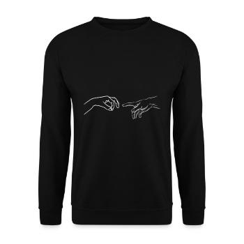 Gottes Hand Finger in Loch reingeguckt Geschenk - Unisex Pullover - Schwarz - Vorne - Alina (178cm) & Michal (187cm)
