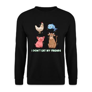 Fisch Huhn Schwein Freunde Design für Veganer - Unisex Pullover - Schwarz - Vorne - Alina (178cm) & Michal (187cm)