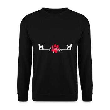Pudel Herzschlag Lustige Hundehalter Liebhaber - Unisex Pullover - Schwarz - Vorne - Alina (178cm) & Michal (187cm)