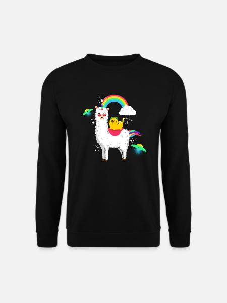 Lustige Lamacorn und Katze Einhorn Alpaka Lama Geschenk - Unisex Pullover - Schwarz