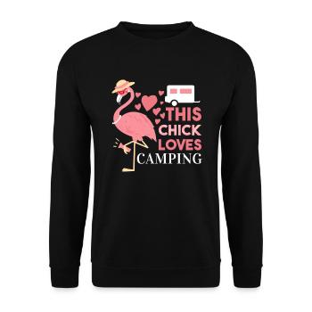 Funny Flamingo Camping This Chick loves Camping - Unisex Sweatshirt - black - Front - Alina (178cm) & Michal (187cm)
