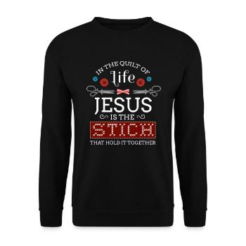 In der Decke des Lebens ist Jesus der Stich Nähnäbs - Unisex Pullover - Schwarz - Vorne - Alina (178cm) & Michal (187cm)