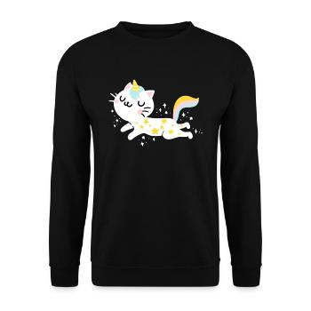 Unicorn Caticorn Magical Unicorn Cat Kitty Kitten - Unisex Sweatshirt - black - Front - Alina (178cm) & Michal (187cm)