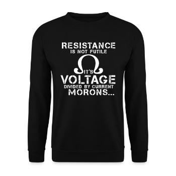 Widerstand Elektrotechnik Spruch - Unisex Pullover - Schwarz - Vorne - Alina (178cm) & Michal (187cm)