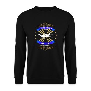 Propellerflugzeug ganz oben wird die Luft dünn - Unisex Pullover - Schwarz - Vorne - Alina (178cm) & Michal (187cm)