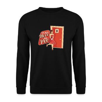 Pinkeln Urin WC Toilette Lustig Geschenk - Unisex Pullover - Schwarz - Vorne - Alina (178cm) & Michal (187cm)