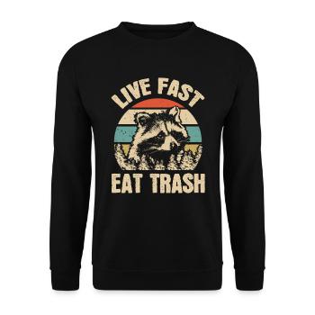Waschbär Fast Food Müll Vintage Camper Geschenk - Unisex Pullover - Schwarz - Vorne - Alina (178cm) & Michal (187cm)