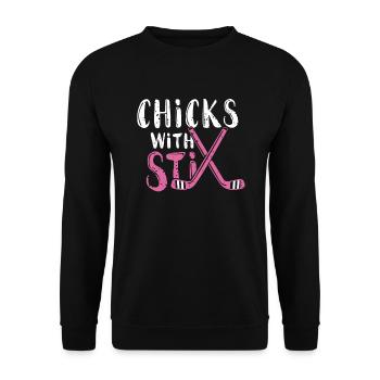 Eishockey Hockeyspieler Frauen Hockey Geschenk - Unisex Pullover - Schwarz - Vorne - Alina (178cm) & Michal (187cm)