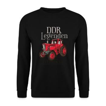 DDR Legenden Traktor Trecker Bauernhof Geschenk - Unisex Pullover - Schwarz - Vorne - Alina (178cm) & Michal (187cm)