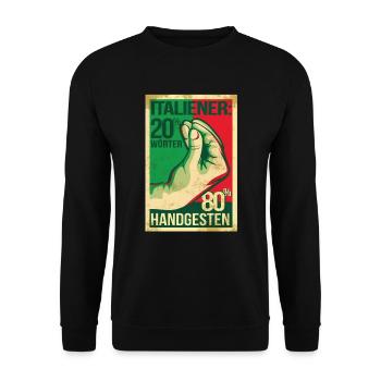 Italiener Handgesten Handschellen Geschenk - Unisex Pullover - Schwarz - Vorne - Alina (178cm) & Michal (187cm)