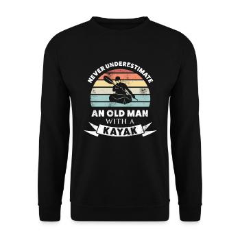 Vieil homme avec un kayak | Kayak cadeau hommes - Sweat-shirt Unisexe - noir - Devant - Alina (178cm) & Michal (187cm)