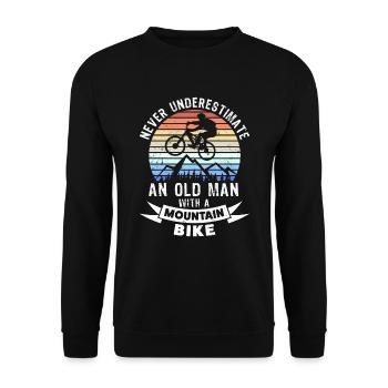 Funny Old Man Mountain Biking MTB Gift - Unisex Sweatshirt - black - Front - Alina (178cm) & Michal (187cm)