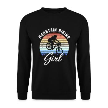 Mountainbike-Mädchen Retro Sonnenuntergang Geschenk - Unisex Pullover - Schwarz - Vorne - Alina (178cm) & Michal (187cm)