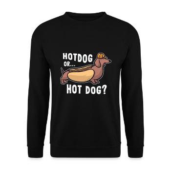 Hotdog oder Hot Dog - Lustiges Wurstgeschenk - Unisex Pullover - Schwarz - Vorne - Alina (178cm) & Michal (187cm)
