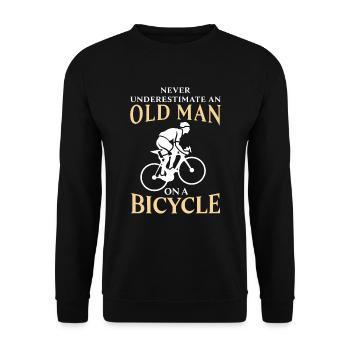 Alter Mann auf einem Fahrrad lustiges Fahrradgeschenk - Unisex Pullover - Schwarz - Vorne - Alina (178cm) & Michal (187cm)