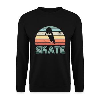Retro Skateboard Skater Skate Board Geschenk - Unisex Pullover - Schwarz - Vorne - Alina (178cm) & Michal (187cm)