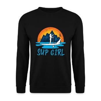 Paddleboarding Sup Girl Dog Retro Gift - Unisex Sweatshirt - black - Front - Alina (178cm) & Michal (187cm)