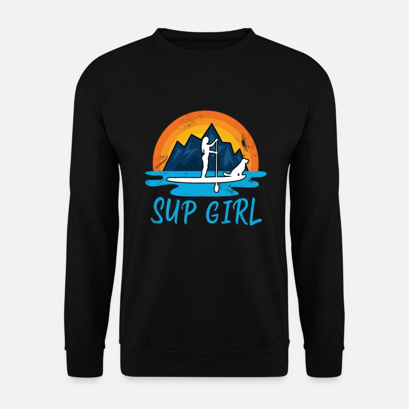 Paddleboarding Sup Girl Dog Retro Geschenk - Unisex Pullover - Schwarz