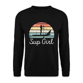 Sup Girl Paddleboarding Dog Canine Geschenk - Unisex Pullover - Schwarz - Vorne - Alina (178cm) & Michal (187cm)