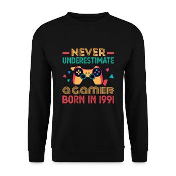 Gamer Né en 1991 Birthday Gaming Gift Retro - Sweat-shirt Unisexe - noir - Devant - Alina (178cm) & Michal (187cm)