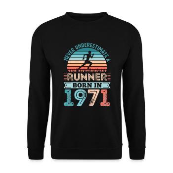 Runner born in 1971 50th Birthday Gift Running Dad - Unisex Sweatshirt - black - Front - Alina (178cm) & Michal (187cm)