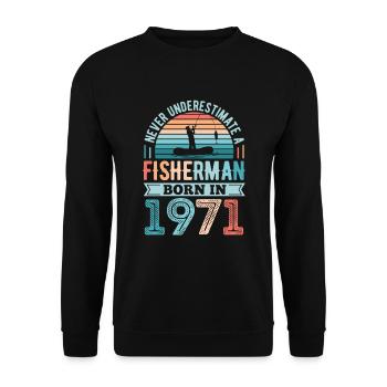 Fisherman born 1971 Fishing 50th Birthday Gift - Unisex Sweatshirt - black - Front - Alina (178cm) & Michal (187cm)