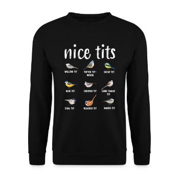 Observation des oiseaux Cadeau Drôle d’ornitologie - Mésanges gentilles - Sweat-shirt Unisexe - noir - Devant - Alina (178cm) & Michal (187cm)