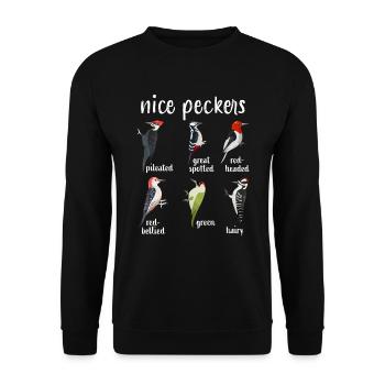 Lustiger SpechtVogel Weihnachtsgeschenk Schöner Specht - Unisex Pullover - Schwarz - Vorne - Alina (178cm) & Michal (187cm)