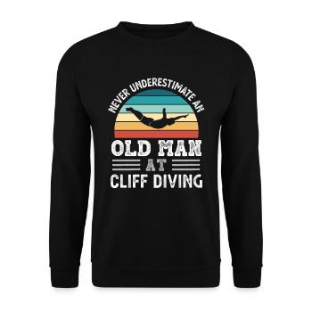 Alter Mann beim Klippenspringen Vatertag Lustiges Geschenk - Unisex Pullover - Schwarz - Vorne - Alina (178cm) & Michal (187cm)