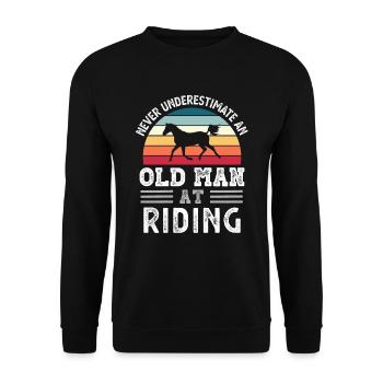 Alter Mann beim Reiten Vatertag lustiges Geschenk - Unisex Pullover - Schwarz - Vorne - Alina (178cm) & Michal (187cm)