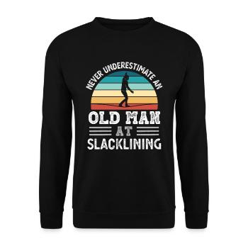 Alter Mann beim Slacklining Vatertag lustiges Geschenk - Unisex Pullover - Schwarz - Vorne - Alina (178cm) & Michal (187cm)