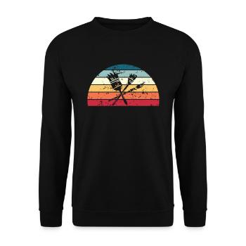 Retro Gemälde Sonnenuntergang Vintage Maler Sonnenaufgang - Unisex Pullover - Schwarz - Vorne - Alina (178cm) & Michal (187cm)