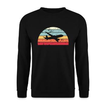 Retro-Flugzeug Spotting Sunset Vintage Flugzeug Sunrise - Unisex Pullover - Schwarz - Vorne - Alina (178cm) & Michal (187cm)