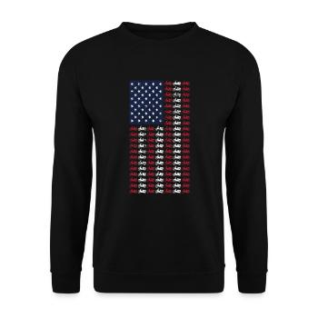 Vintage Moped American Flag 4. Juli Roller - Unisex Pullover - Schwarz - Vorne - Alina (178cm) & Michal (187cm)