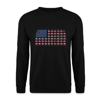 Vintage Pontoon Boating American Flag 4. Juli - Unisex Pullover - Schwarz - Vorne - Alina (178cm) & Michal (187cm)