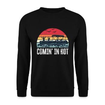 Comin' in Hot Funny Pontoon Boat Boating Sunset - Unisex Sweatshirt - black - Front - Alina (178cm) & Michal (187cm)