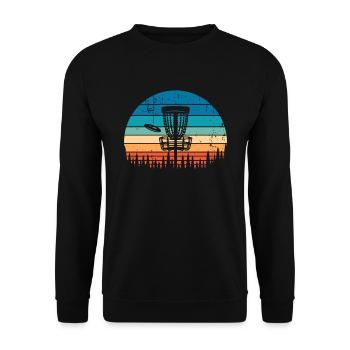 Vintage Disc Golf Retro Distressed Sonnenuntergang - Unisex Pullover - Schwarz - Vorne - Alina (178cm) & Michal (187cm)